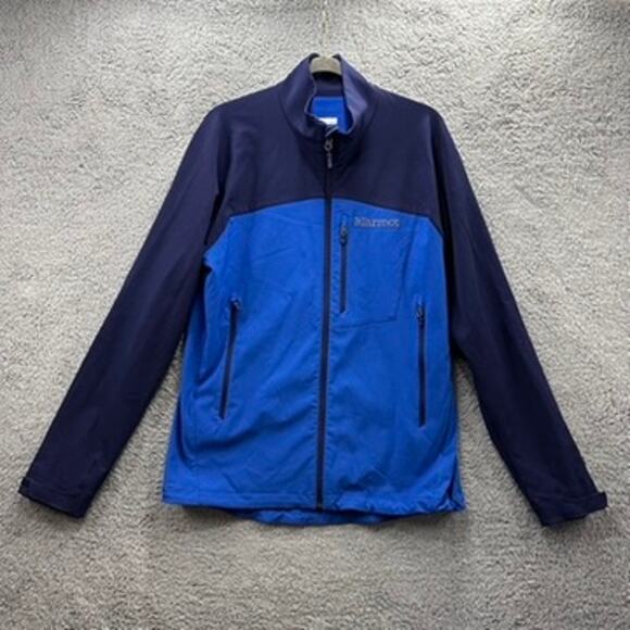 Marmot Men's Large Blue Soft Shell Jacket Full Zip M3 Zip Pockets Outdoors EUC - Picture 1 of 11